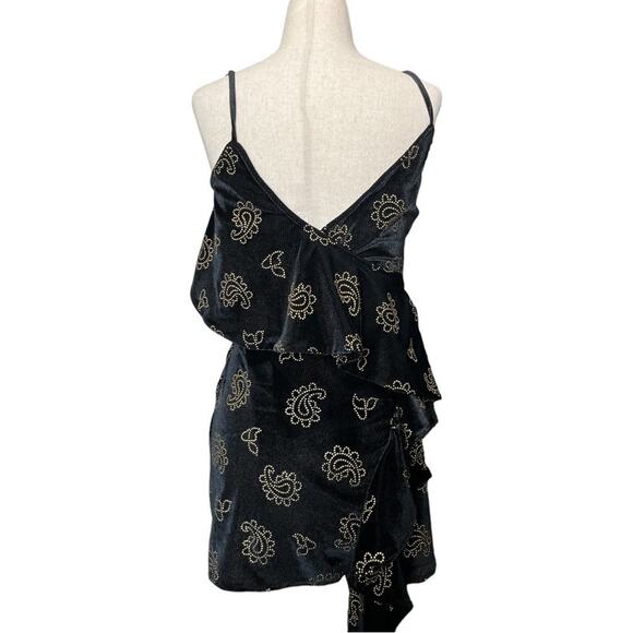 NWT TulaRosa REVOLVE Black Velvet Emily Wrap Dress Gold Paisley Studs XXS - Picture 3 of 15